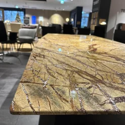 Esstisch Fontana In Stein Forest Brown Braun Beige Trapezförmig Poliert Kante Sockel Vierbeiner Eiche Dunkelgrau