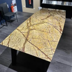 Esstisch Fontana In Stein Forest Brown Braun Beige Trapezförmig Poliert Kante Sockel Vierbeiner Eiche Dunkelgrau