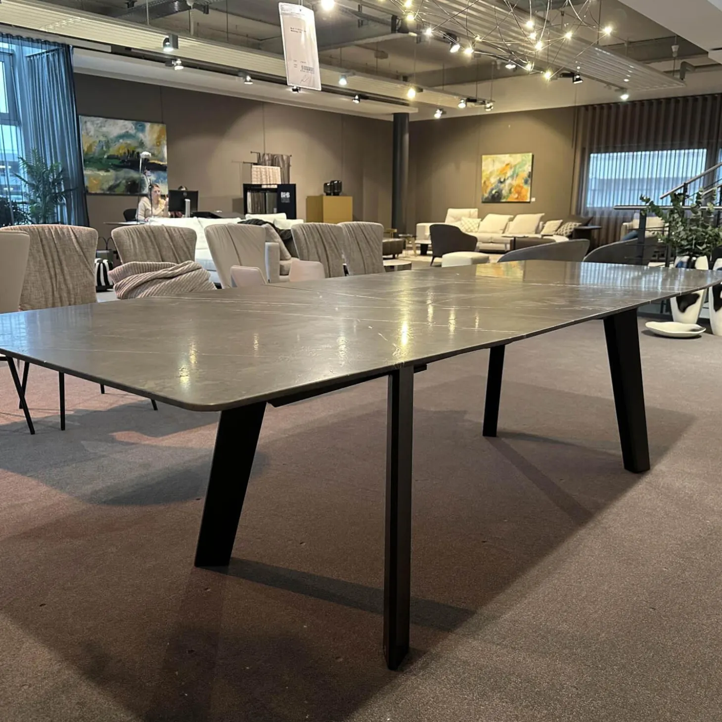 Esstisch Fontana Stein Grafit Brown Grau Gestell Mooreiche Gebeizt Lackiert Schwarz