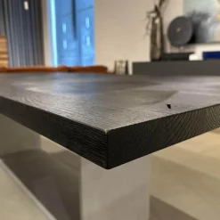 Esstisch Frame Platte Brandeiche Rustical Schwarz Strukturiert Gebürstet Gestell Beton