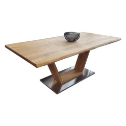 Esstisch Greta 2 Balkeneiche Geölt Mit Baumkante Gestell V-Fuß