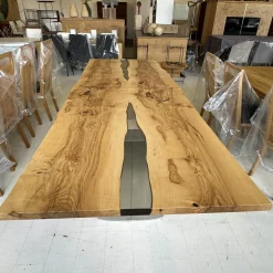 Esstisch Kernesche Matt Lackiert Mit Kristallharz Gestell 120 2 Ovale Holzwangen Mit Edelstahl Ummantelt