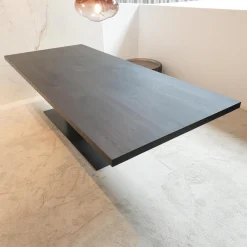 Esstisch Liam Iron Platte Eiche Schwarz Pigmentiert Gestell Edelstahl Asche Grau Matt