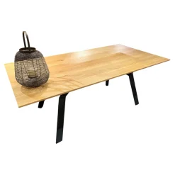 Esstisch Mileto Platte Asteiche Massiv Natur Geölt Gestell Metallfuß Schwarz Grau