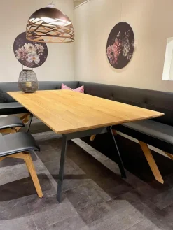 Esstisch Mileto Platte Asteiche Massiv Natur Geölt Gestell Metallfuß Schwarz Grau