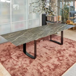 Esstisch Mirado 6171 Platte Keramik Rock Braun Gold Untergestell Kufe Lack Tiefschwarz Mit Klappeinlage