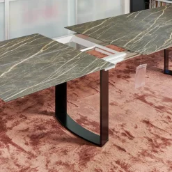 Esstisch Mirado 6171 Platte Keramik Rock Braun Gold Untergestell Kufe Lack Tiefschwarz Mit Klappeinlage