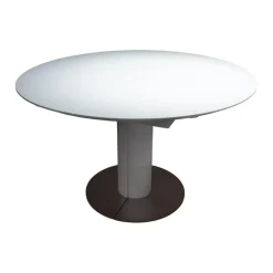 Esstisch Modena Säule Tischplatte Massivholz Weiß Lackiert Ohne Maserung Bodenplatte Mattchrom Mit Auszug