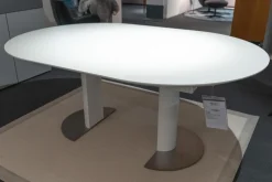 Esstisch Modena Säule Tischplatte Massivholz Weiß Lackiert Ohne Maserung Bodenplatte Mattchrom Mit Auszug