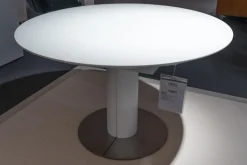 Esstisch Modena Säule Tischplatte Massivholz Weiß Lackiert Ohne Maserung Bodenplatte Mattchrom Mit Auszug