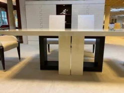 Esstisch Ouverture MDF Creme Hochglanz mit Edelstahl-Applikationen