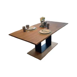 Esstisch Pato Tischplatte Wildeiche Massiv Geölt Gestell Metall Schwarz Pukverbeschichtet Bodenplatte Echtholz Furniert Ohne Bank Stühle Sowie Dekoration