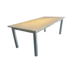 Esstisch Platte Granit Bianco Kristall Grau Gestell Edelstahlrohr