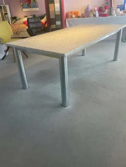 Esstisch Platte Granit Bianco Kristall Grau Gestell Edelstahlrohr