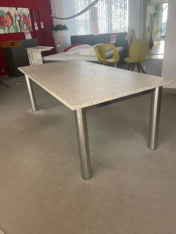 Esstisch Platte Granit Bianco Kristall Grau Gestell Edelstahlrohr
