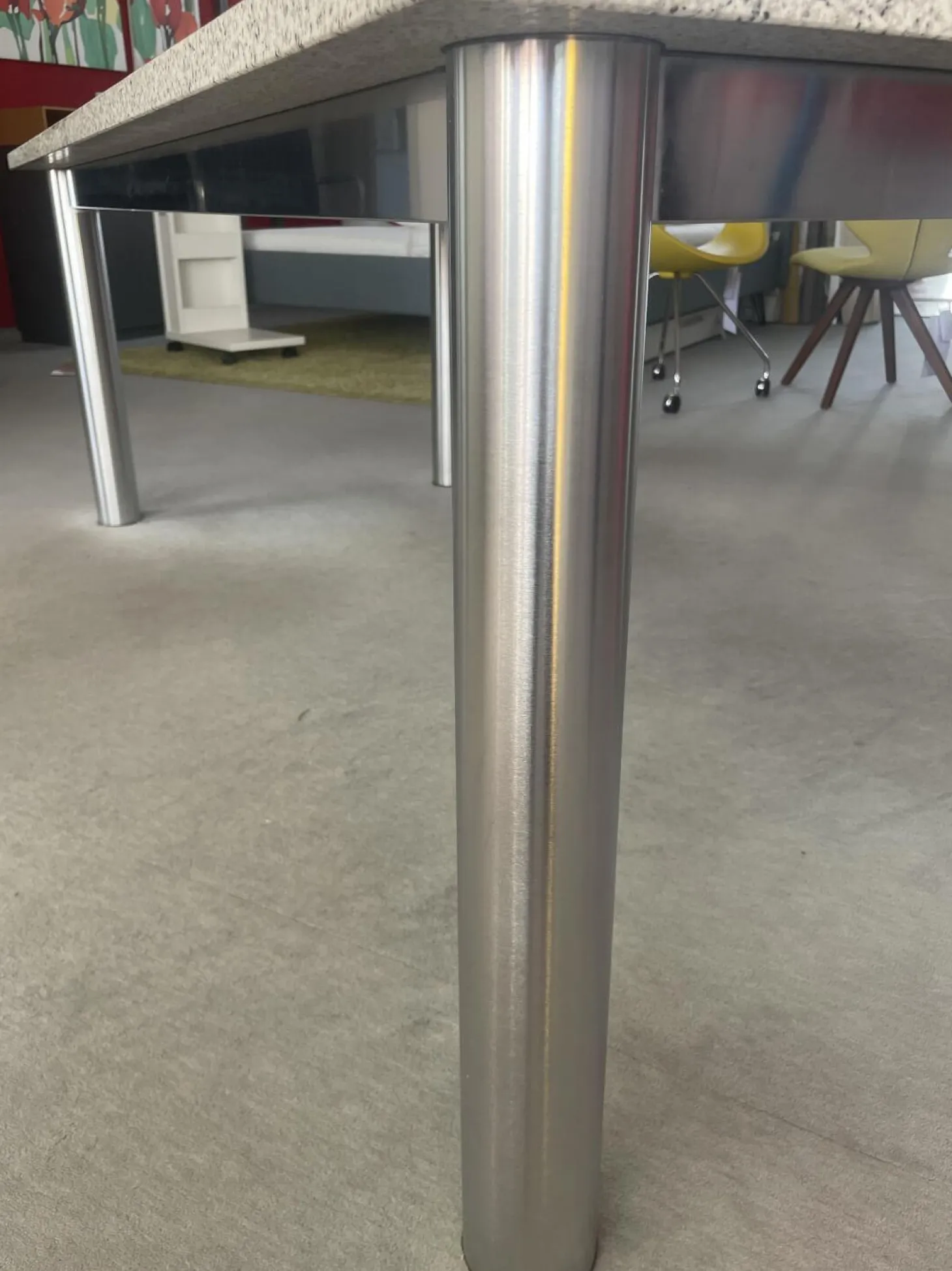 Esstisch Platte Granit Bianco Kristall Grau Gestell Edelstahlrohr