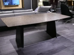 Esstisch Platte Stein Brown Silk Trapezförmig Geledert Kante 6 Ausziehbar