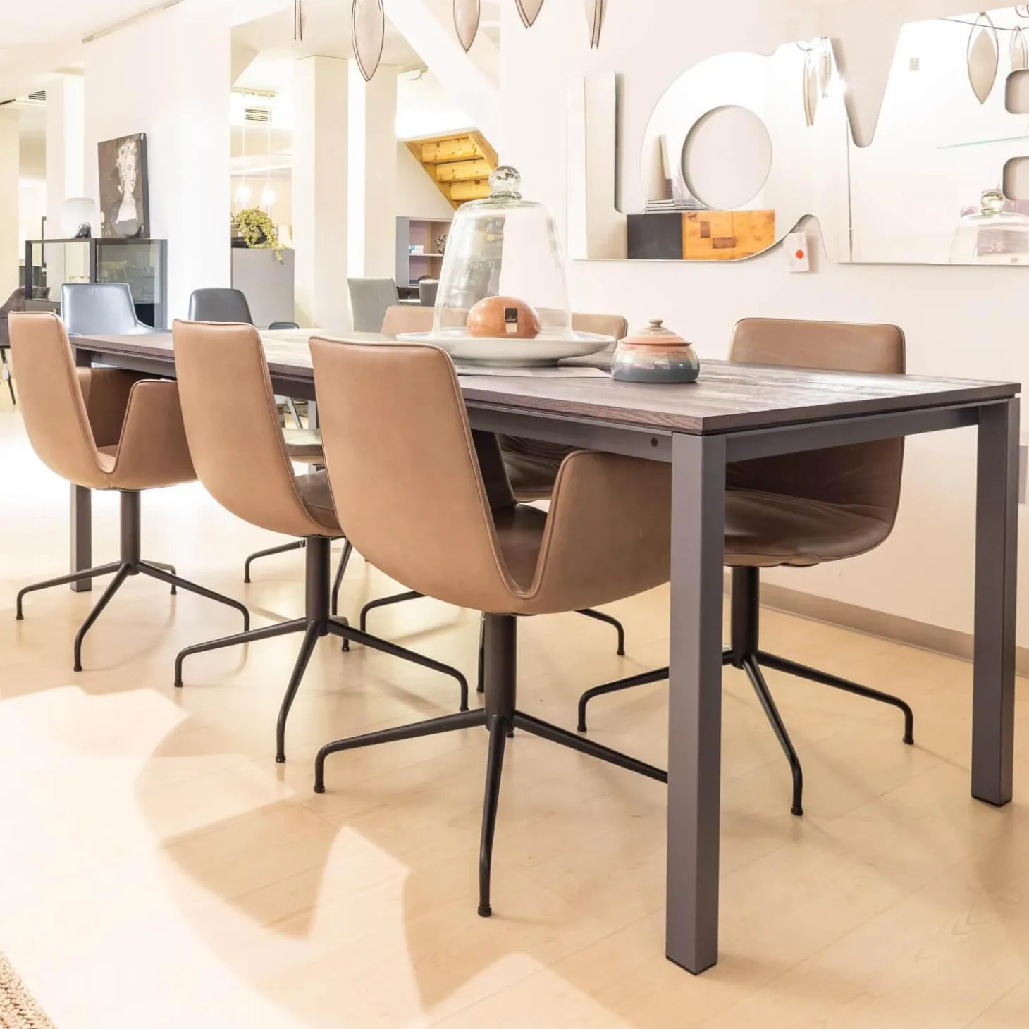 Esstisch S600 Auszugstisch Eiche Schlammfarbig Gebeizt Und Lackiert Füße RAL 7005 Schiefergrau Matt Pulverbeschichtet