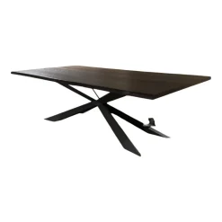 Esstisch Spyder Wood Platte Eiche Verbrannt Gestell Stahl Graphit Matt Grau Lackiert