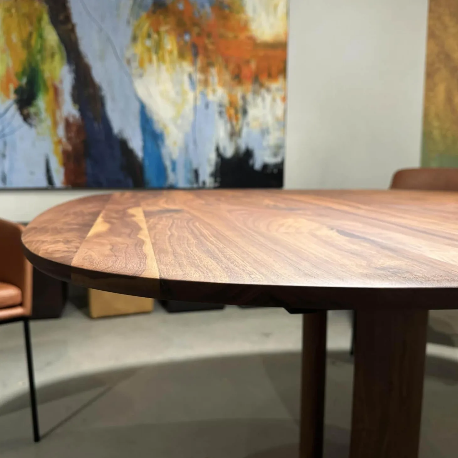 Esstisch Sqround Ast Nussbaum Hartwachssiegel Bodenplatte Sahara Beige Mit Auszug