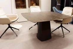 Esstisch T81 Platte Keramik Umbra Marron Grau Braun Fuß Metall Anthrazit Pulverbeschichtet