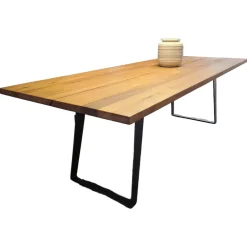 Esstisch Talara Platte Rustikaler Nussbaum Massiv Geölt Gestell Metallkufe Schwarz