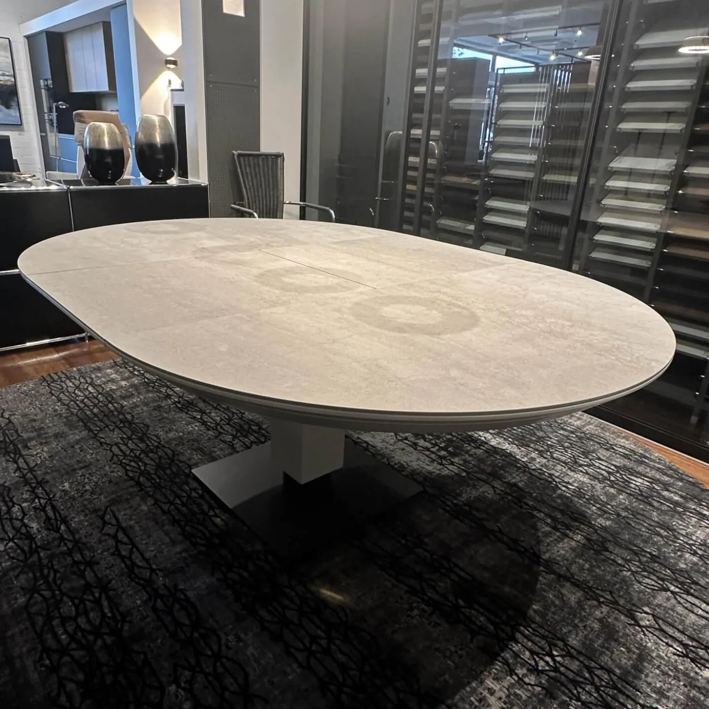 Esstisch Todo 6116 Platte Keramik Matt Rock Grigio Grau Säule Lack Matt Bodenplatte Metall Schwarz Tiefmatt Ausziehbar