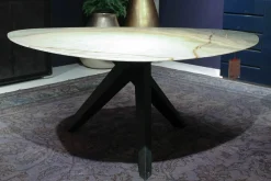 Esstisch Trilope Platte Onyx Green Afghano Beine Mooreiche Massiv Dunkelgrau