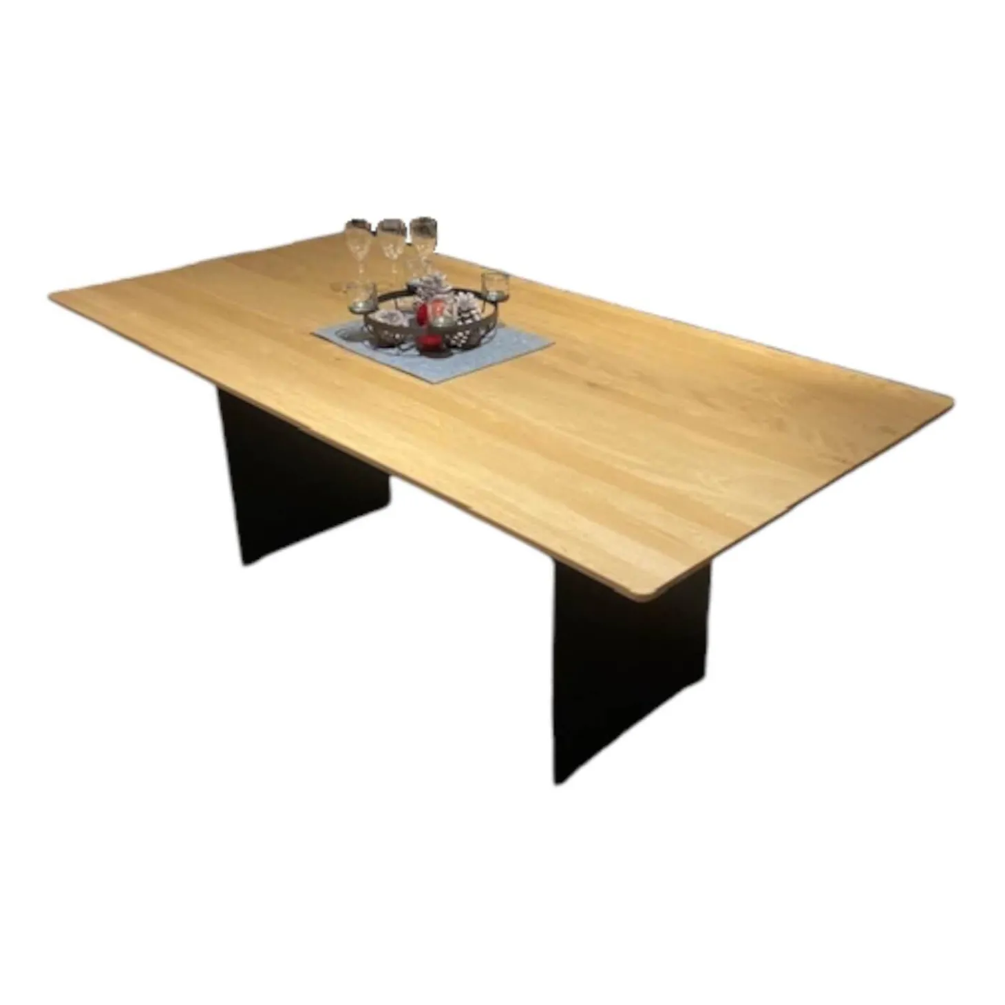 Esstisch Tucson Platte Wildeiche Massiv Lackiert Und Soft Gebürstet Gestell Metall Carbonfarbig Pulverbeschichtet