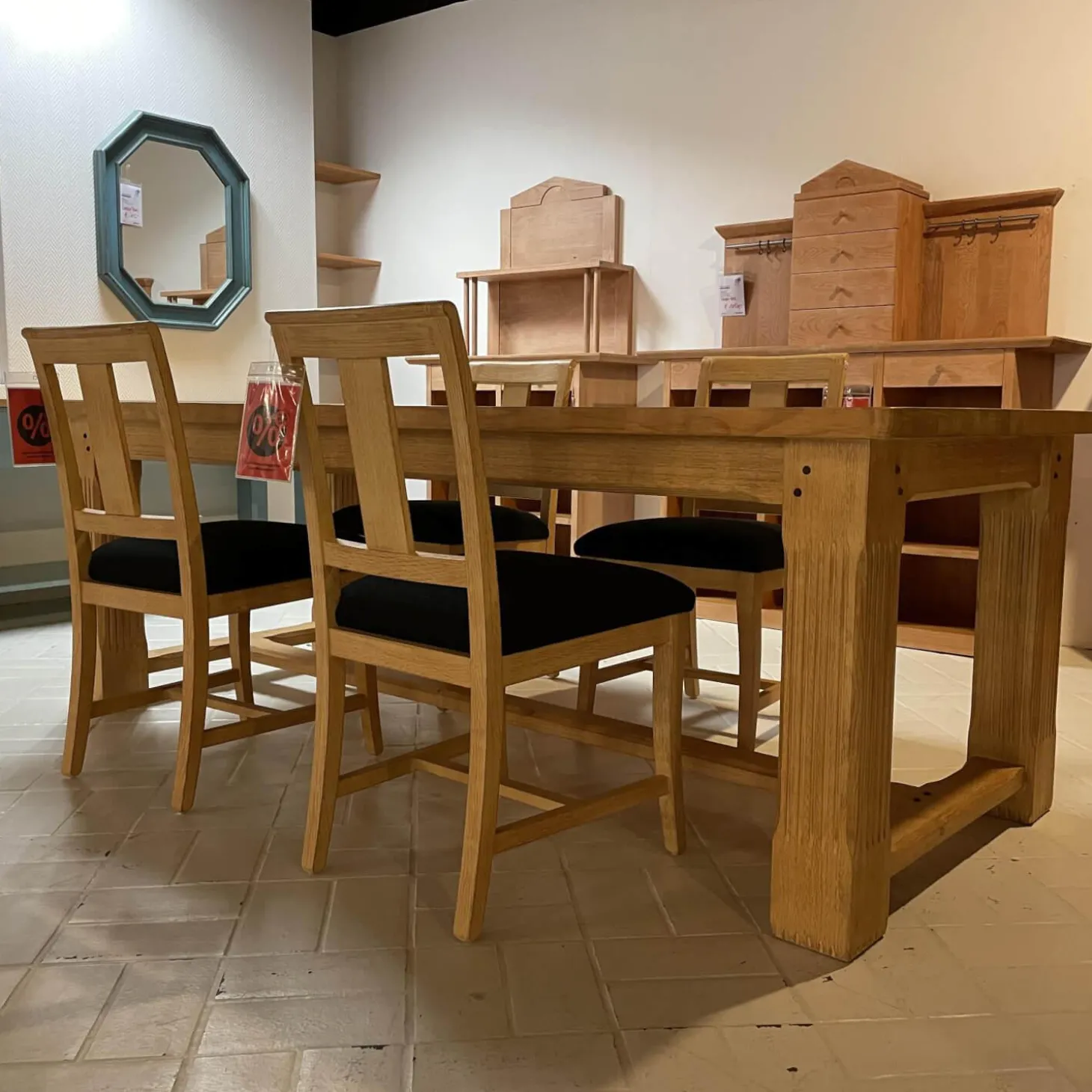 Esstisch Und 4 Stühle Terra Pinie Massiv Bezug Stoff Regula 1637-05