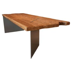 Esstisch Unikat Tischplatte Unikat Ulme Altholz Massiv Gestell Stahlwangen Grau