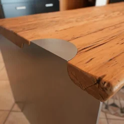 Esstisch Unikat Tischplatte Unikat Ulme Altholz Massiv Gestell Stahlwangen Grau