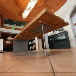 Esstisch Unikat Tischplatte Unikat Ulme Altholz Massiv Gestell Stahlwangen Grau