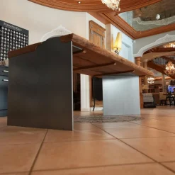 Esstisch Unikat Tischplatte Unikat Ulme Altholz Massiv Gestell Stahlwangen Grau