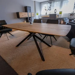 Esstisch WK 852 3 Wildeiche Bianco Geölt Kreuzfuß Gedreht Pulverbeschichtet Schwarz