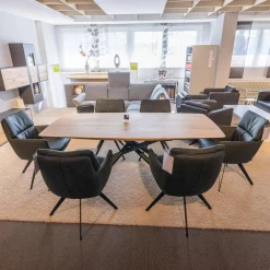 Esstisch WK 852 3 Wildeiche Bianco Geölt Kreuzfuß Gedreht Pulverbeschichtet Schwarz