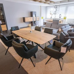 Esstisch WK 852 3 Wildeiche Bianco Geölt Kreuzfuß Gedreht Pulverbeschichtet Schwarz