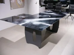 Esstisch WK 895 Platte Glas Kunstdruck Schwarz Weiß Gestell Stahl Anthrazit