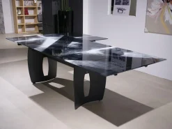 Esstisch WK 895 Platte Glas Kunstdruck Schwarz Weiß Gestell Stahl Anthrazit