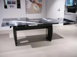 Esstisch WK 895 Platte Glas Kunstdruck Schwarz Weiß Gestell Stahl Anthrazit