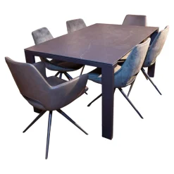 Esstischgruppe MR Navarra Platte Dekton Laos Industrial Metallgestell Mit 6 Stühlen