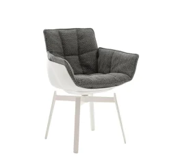 Esszimmerstuhl Husk Stoff Rattier Antille Braun Grau Schale Polyurethanharz Weiß Gestell Metall Weiß Lackiert