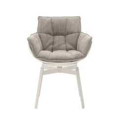 Esszimmerstuhl Husk Stoff Rattier Astro Seil Beige Schale Polyurethanharz Weiß Gestell Metall Weiß Lackiert