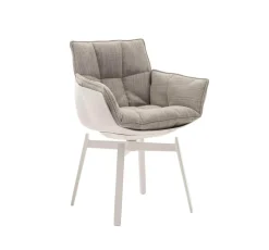 Esszimmerstuhl Husk Stoff Rattier Astro Seil Beige Schale Polyurethanharz Weiß Gestell Metall Weiß Lackiert