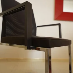 Freischwinger X15 Mit Armlehnen Sitz Leder Schwarz Rücken Gewebe Elastisch Schwarz Gestell Chrom Hochglanz