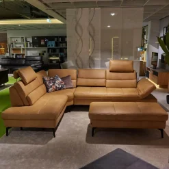 Funktionseckgarnitur 4057 IL Leder Vivre Honey VZ Metallfuß Schwarz Mit Hocker