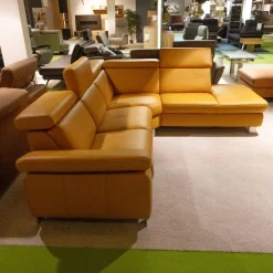 Funktionseckgarnitur Relaxa 6 0 Leder Punch Curry Gelb Metallwinkelfuß Aluminium Gebürstet