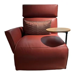 Funktionssessel Etino Leder B-Toro Reno Rot 5 Arm Drehkreuz Schwarz Matt Mit Tisch Wildeiche Natur Und Nierenkissen