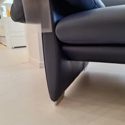 Funktionssofa DS 10/23 Bezug Leder Living Dunkelblau Fuß Silberfarbig