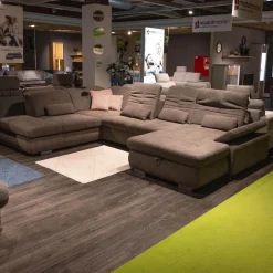 Funktions-Wohnlandschaft MM MP1044 Stoff Belle Grey Grau Fuß Metall Hochglanz Inklusive Kissen